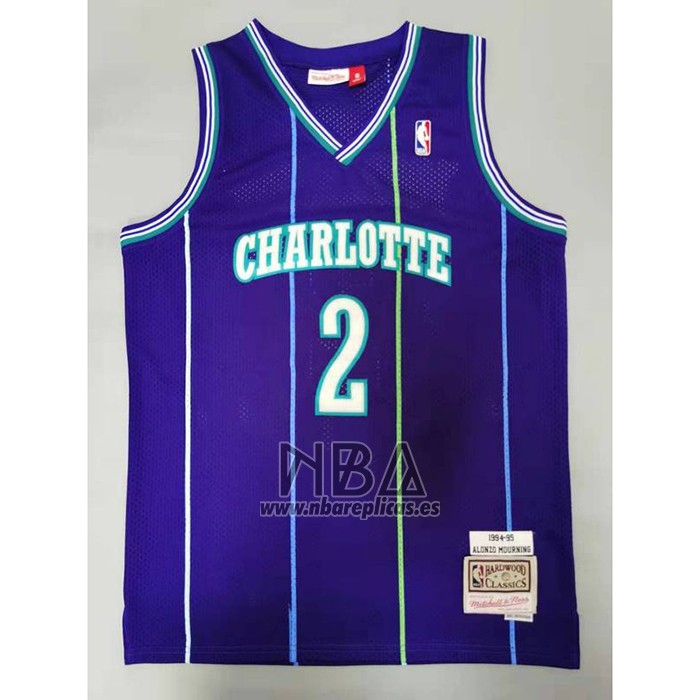 Camiseta Charlotte Hornets Larry Johnson NO 2 Mitchell & Ness 1994-95 Violeta
